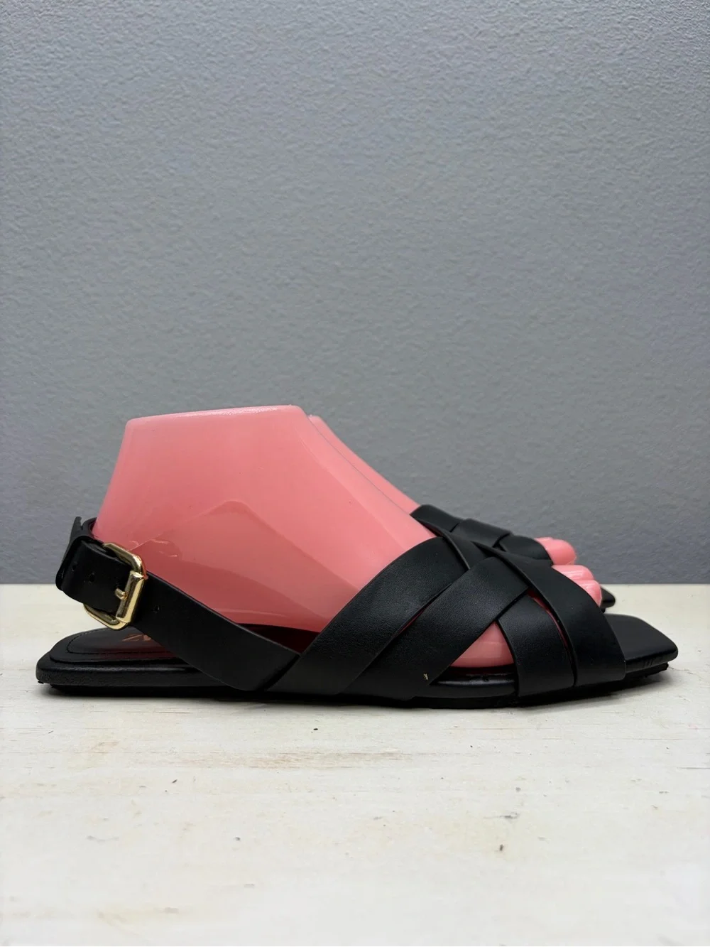 Zara Black Leather Strappy Leather Sandals Size 38 - Picture 2 of 7